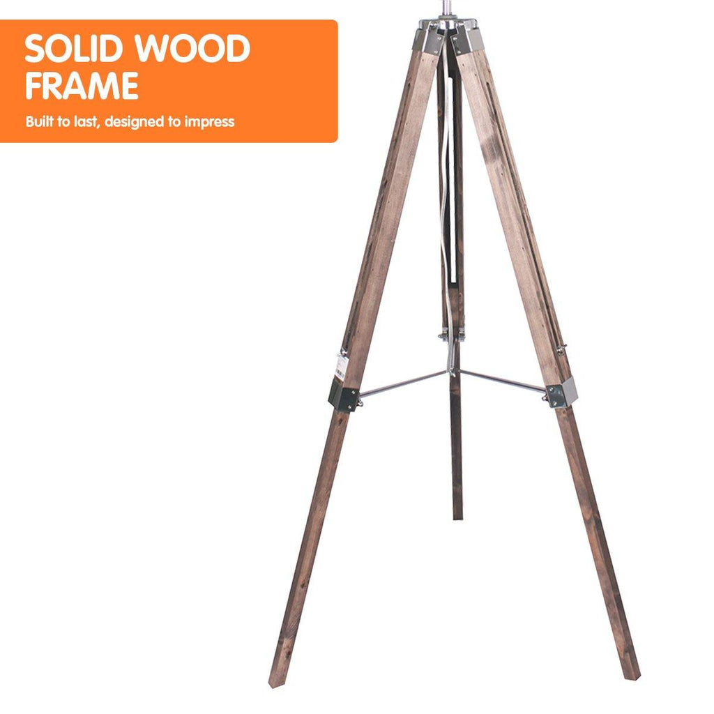 Timber Tripod Floor Lamp Shade Adjustable Height Linen Taper Fabric - Housethings 