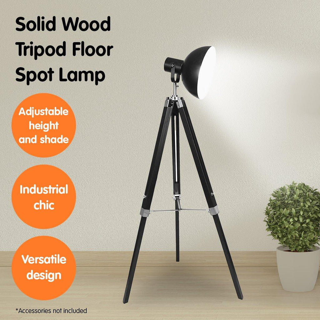 Tripod Floor Spot Lamp Reading Light Adjustable Height Metal Black - Housethings 