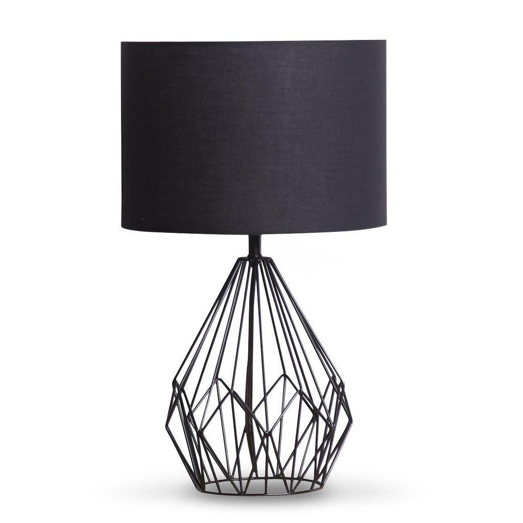 Metal wire table lamp in black finish With black drum shade - Housethings 