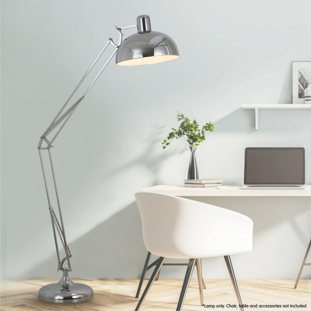 Metal Architect Floor Lamp Shade Adjustable Height - Chrome - Housethings 