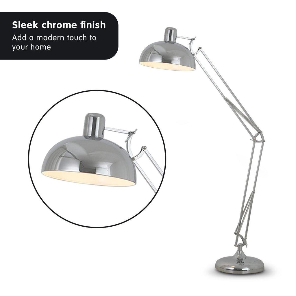 Metal Architect Floor Lamp Shade Adjustable Height - Chrome - Housethings 
