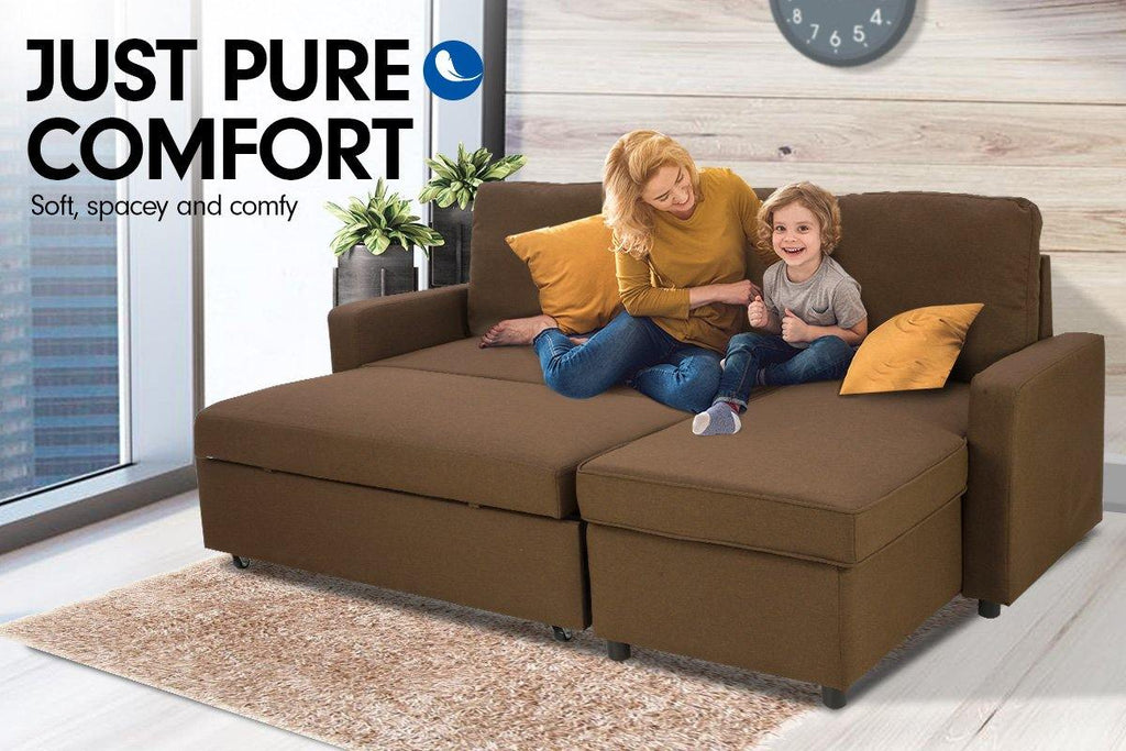 Joseph 3-Seater Corner Lounge with Storage Brown - Housethings 