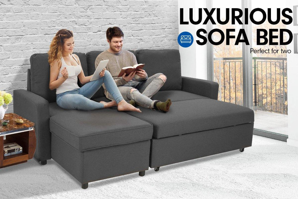 Joseph 3 Seat Corner Sofa Bed with Storage Grey - Housethings 
