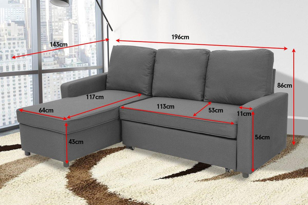 Joseph 3 Seat Corner Sofa Bed with Storage Grey - Housethings 