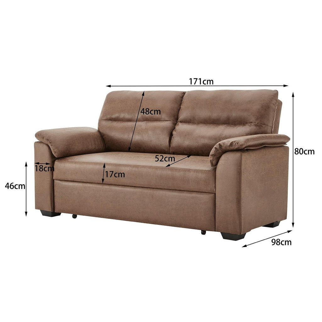 Sarantino Distressed Fabric Sofa Bed Couch Lounge - Brown - Housethings 
