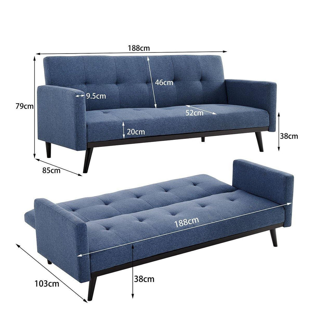 Edmund 3-Seater Fold down Sofa Bed - Blue - Housethings 