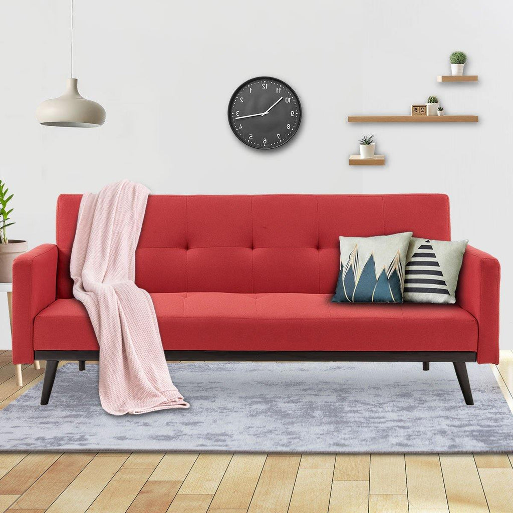 Edmond 3-Seater fold-down Sofa Bed - Red - Housethings 