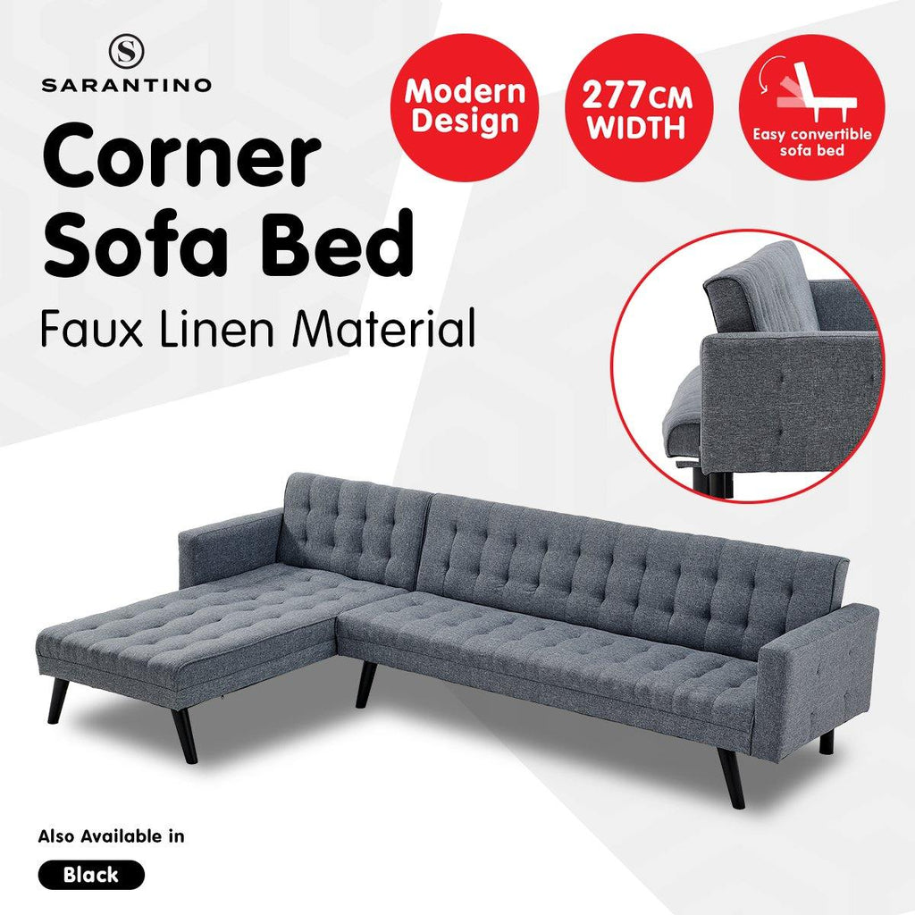 Fezick 3-Seater Sofa Bed Chaise Sofa Grey - Housethings 