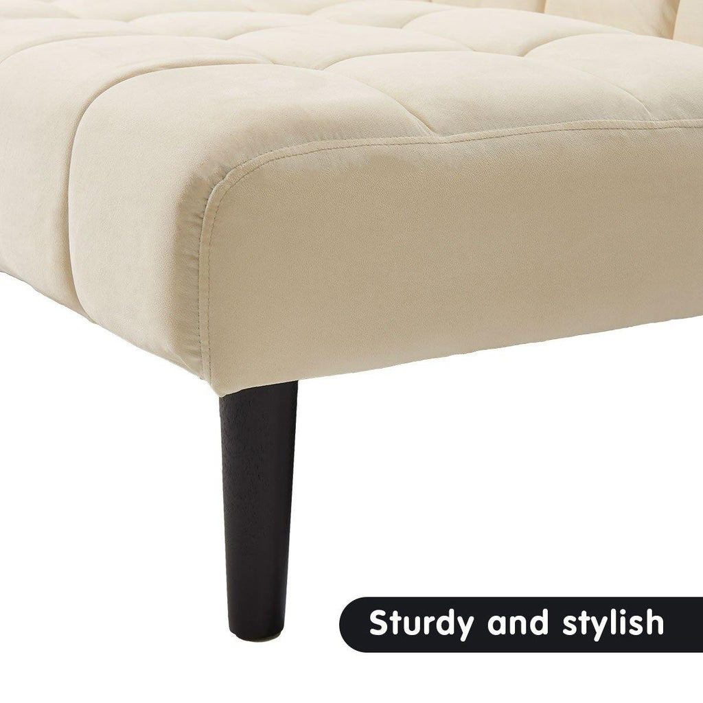 Cushioned Beige Suede Lounge Bed - Housethings 