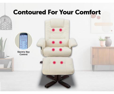Leather Massage Chair Recliner - Cream - Housethings 