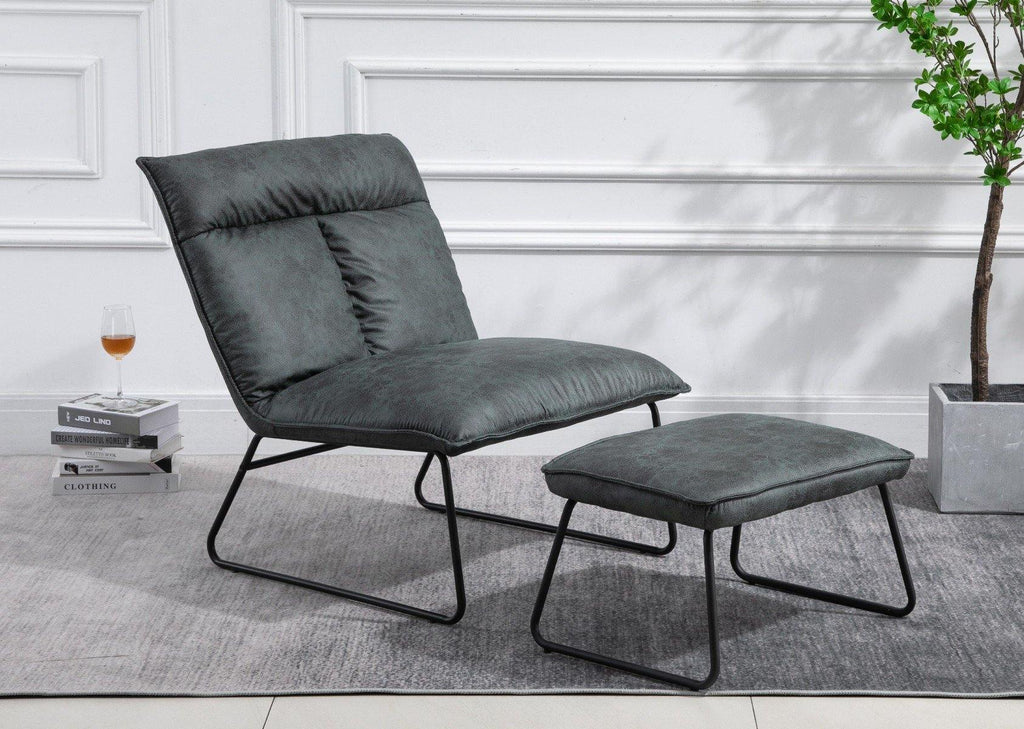 Black and Dark Green Lounge Chair with Footstool - Housethings 